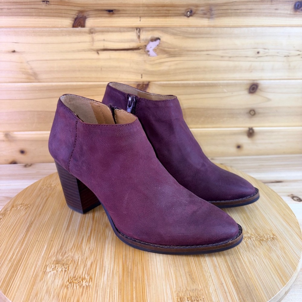 Lucky Brand Booties Womens 5M Red Suede Leather Pamira Heeled Ankle Boots